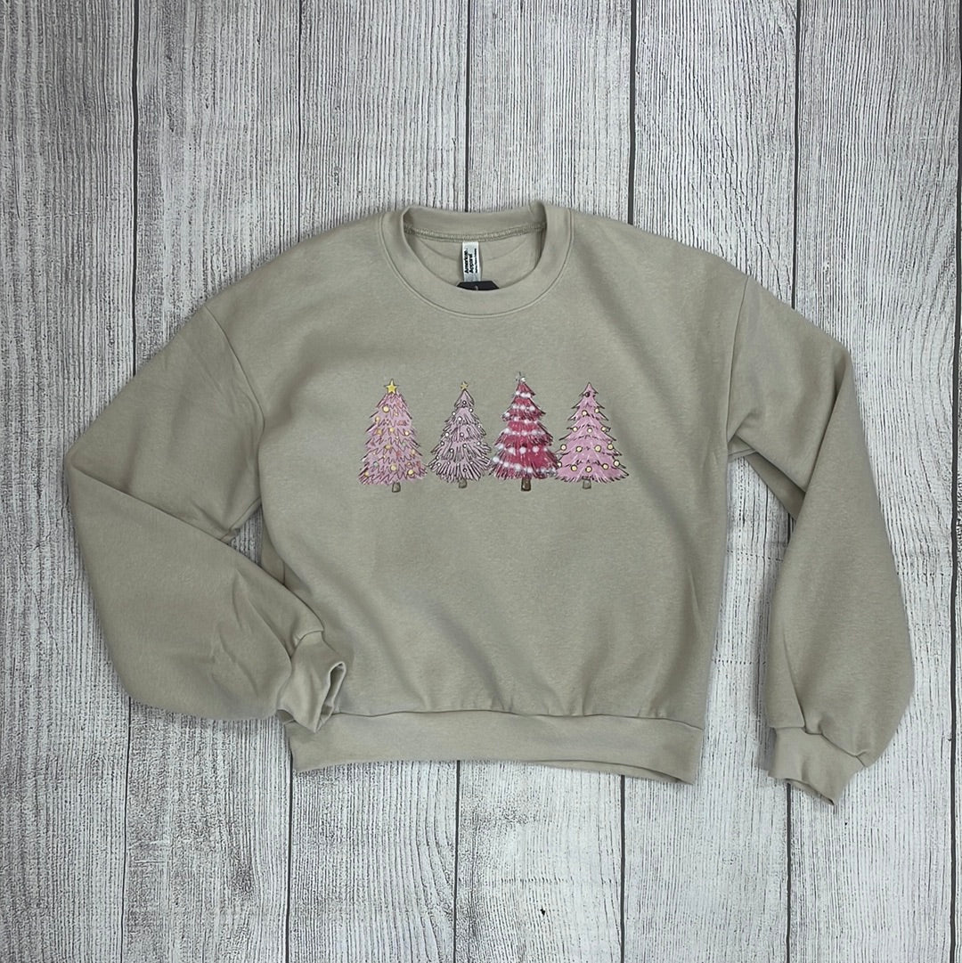 Pink Christmas Tree Crop Sweatshirt