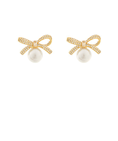 Pearl Dangle Bow Earrings