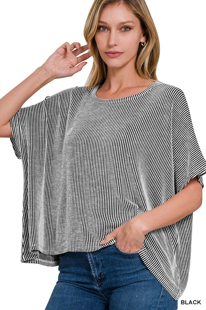 Ribbed Striped Oversized Top