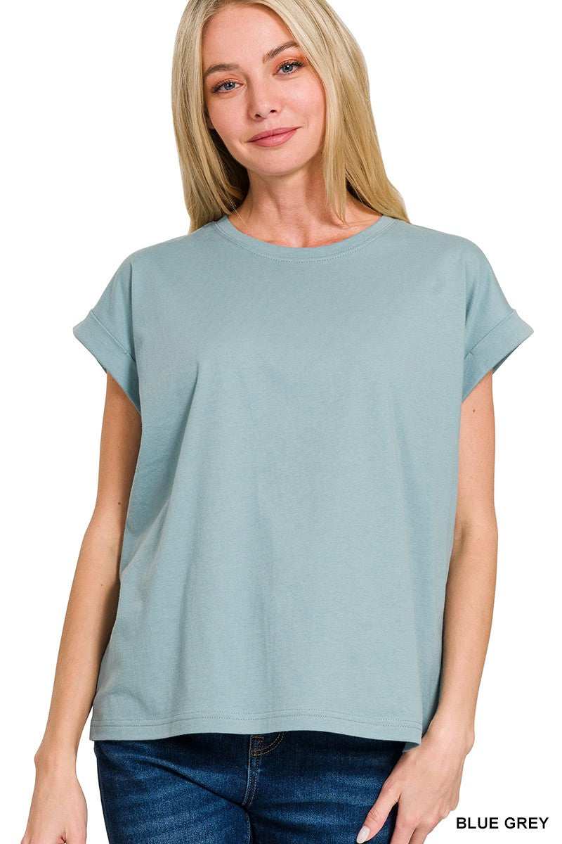 Round Neck Folded Sleeve Tee