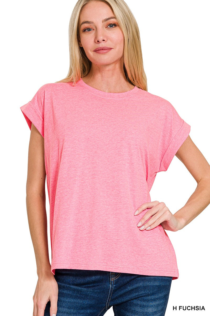 Round Neck Folded Sleeve Tee