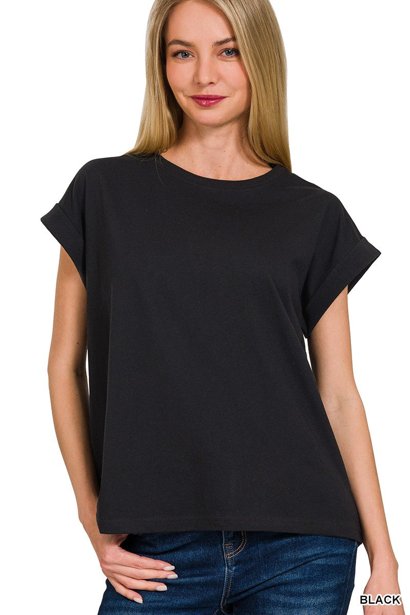 Round Neck Folded Sleeve Tee