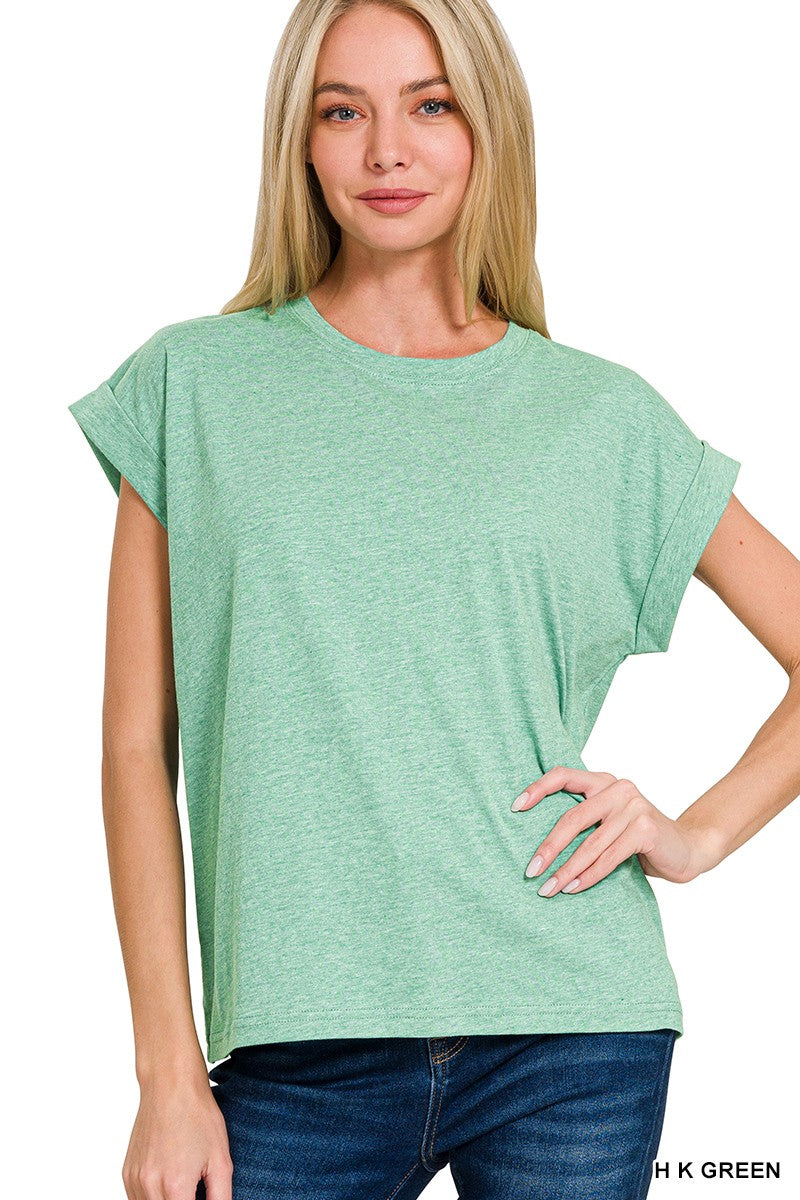 Round Neck Folded Sleeve Tee