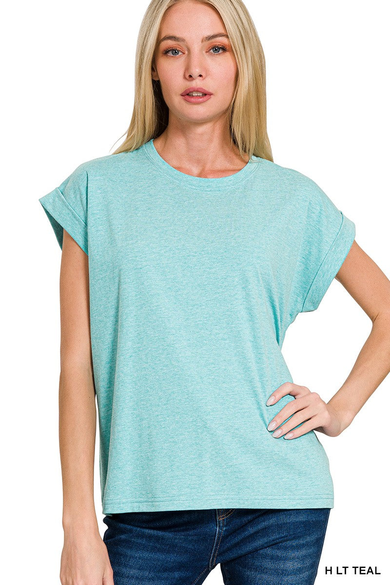 Round Neck Folded Sleeve Tee