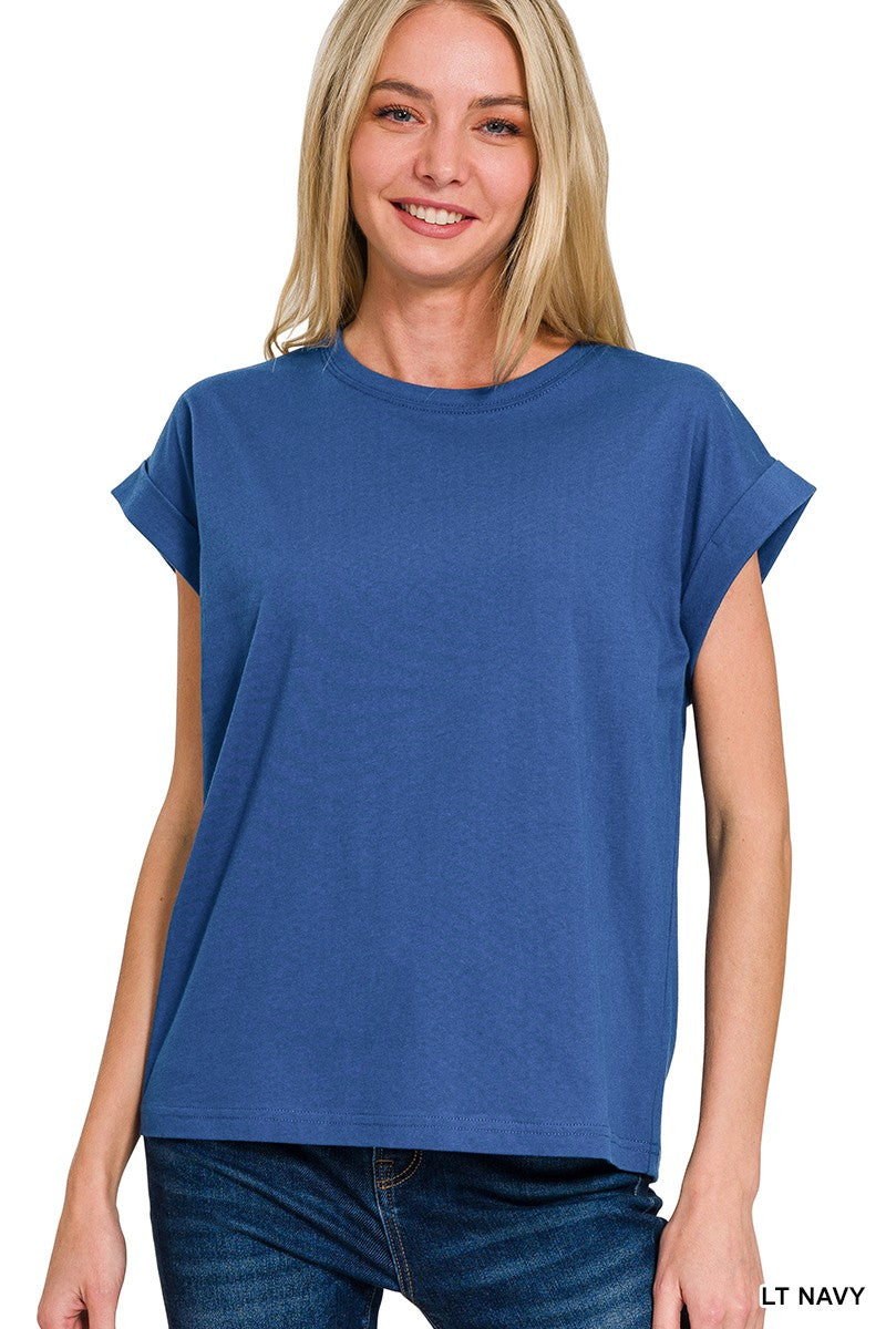 Round Neck Folded Sleeve Tee