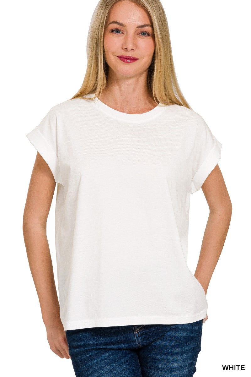 Round Neck Folded Sleeve Tee