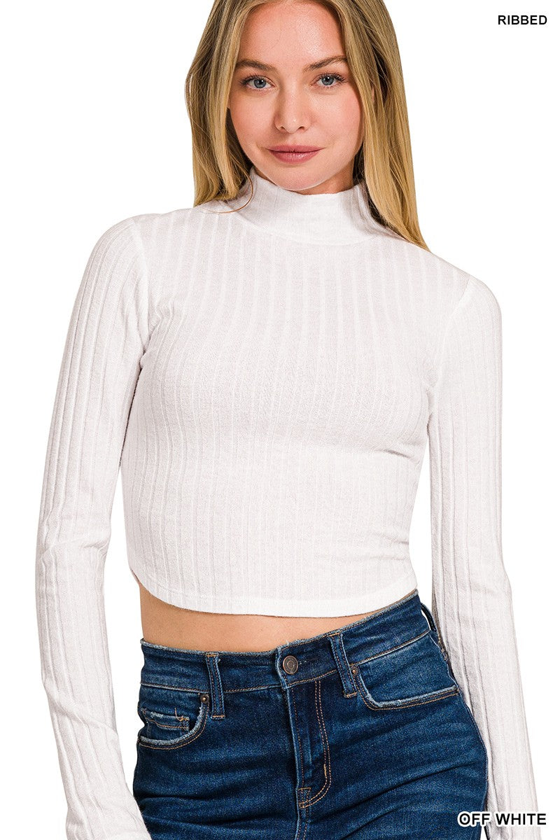 Mock Neck Cropped Long Sleeve Top