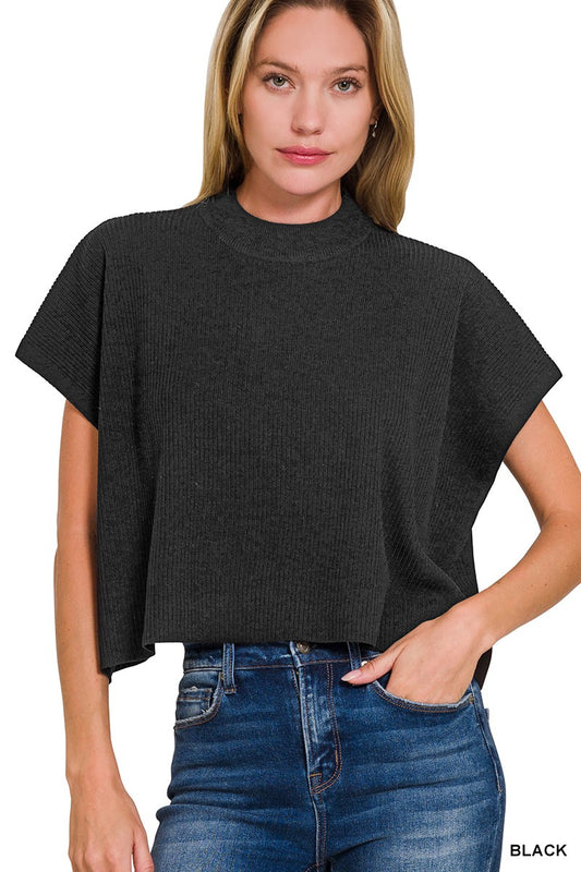 Mock Neck Short Sleeve Boxy Sweater