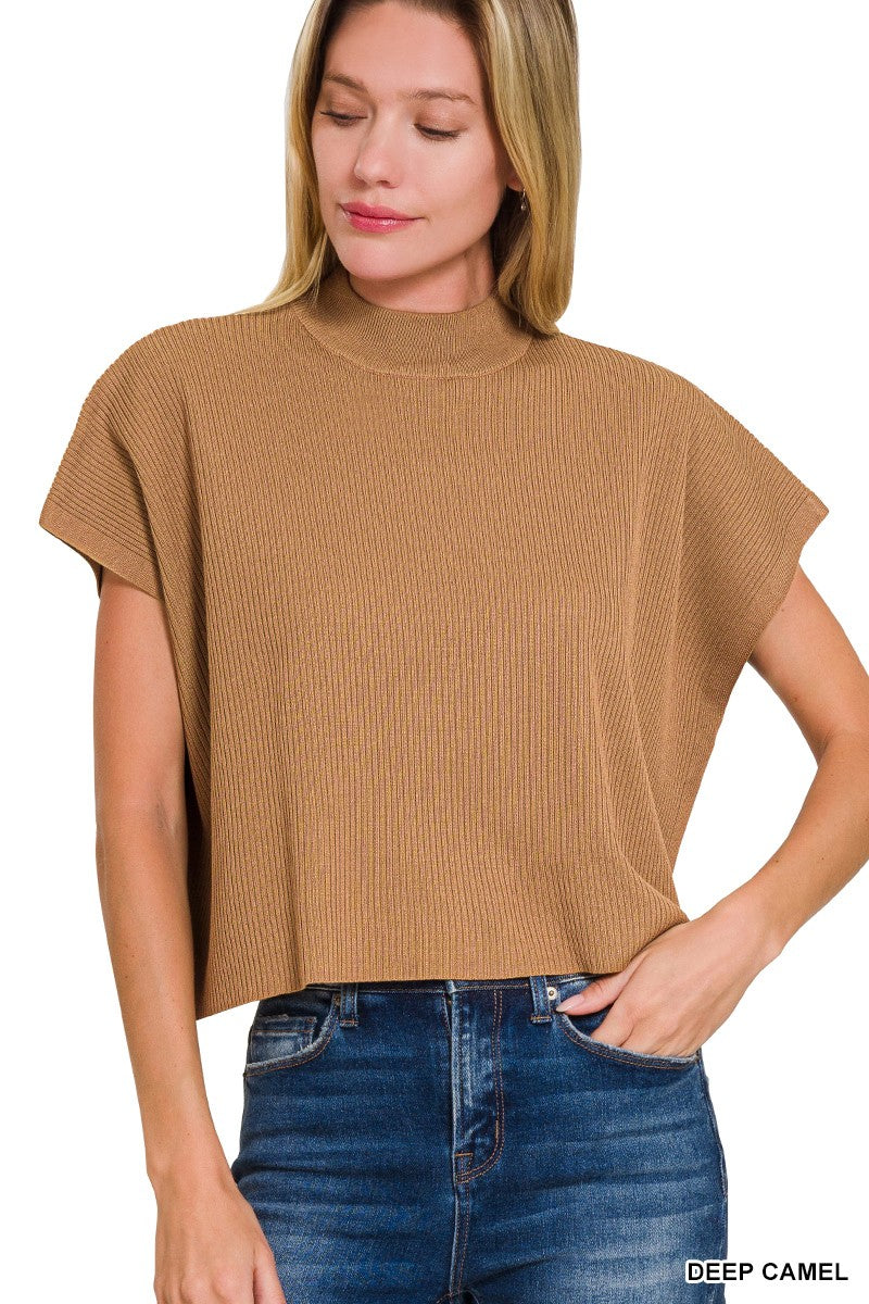 Mock Neck Short Sleeve Boxy Sweater