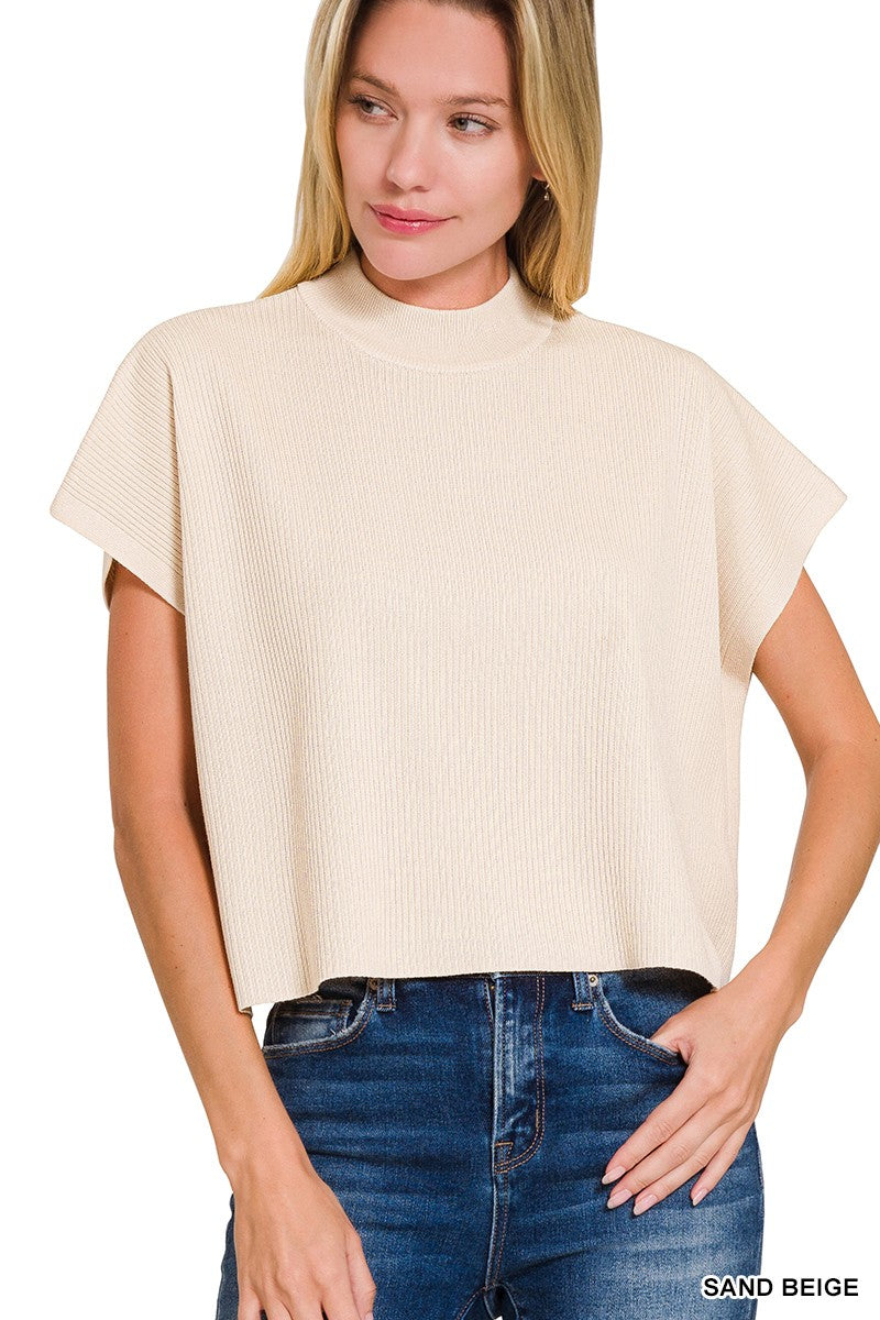 Mock Neck Short Sleeve Boxy Sweater