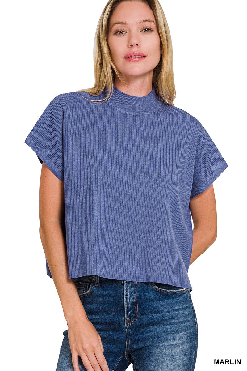 Mock Neck Short Sleeve Boxy Sweater