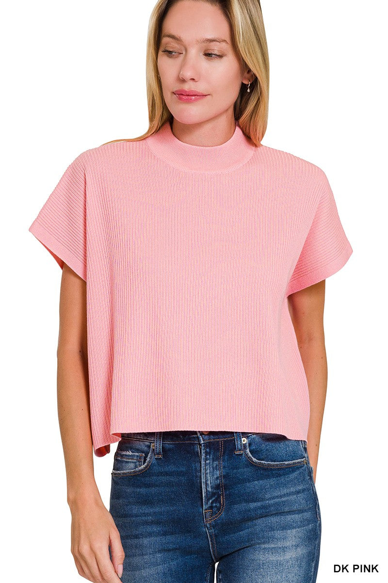 Mock Neck Short Sleeve Boxy Sweater