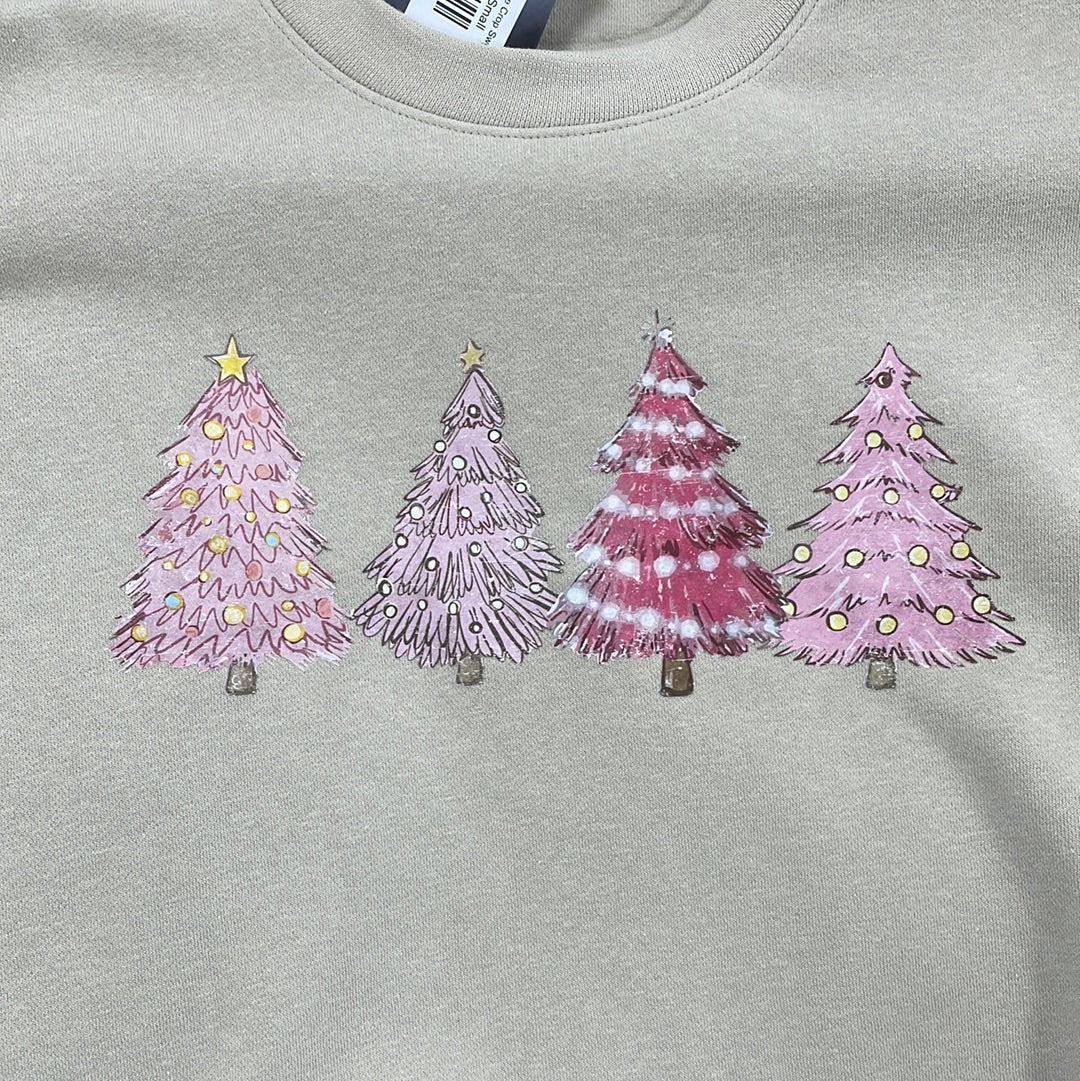 Pink Christmas Tree Crop Sweatshirt