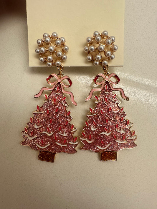 Pink Tree Earrings