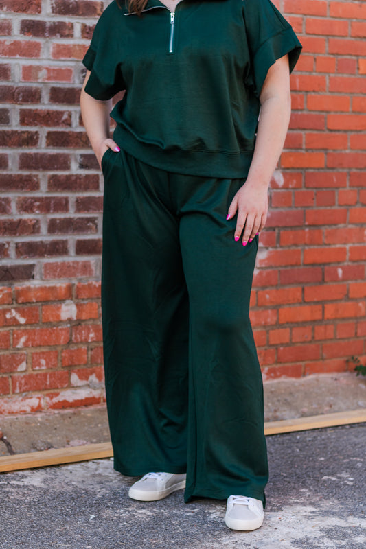 Let's Relax Wide Leg Pants- Evergreen