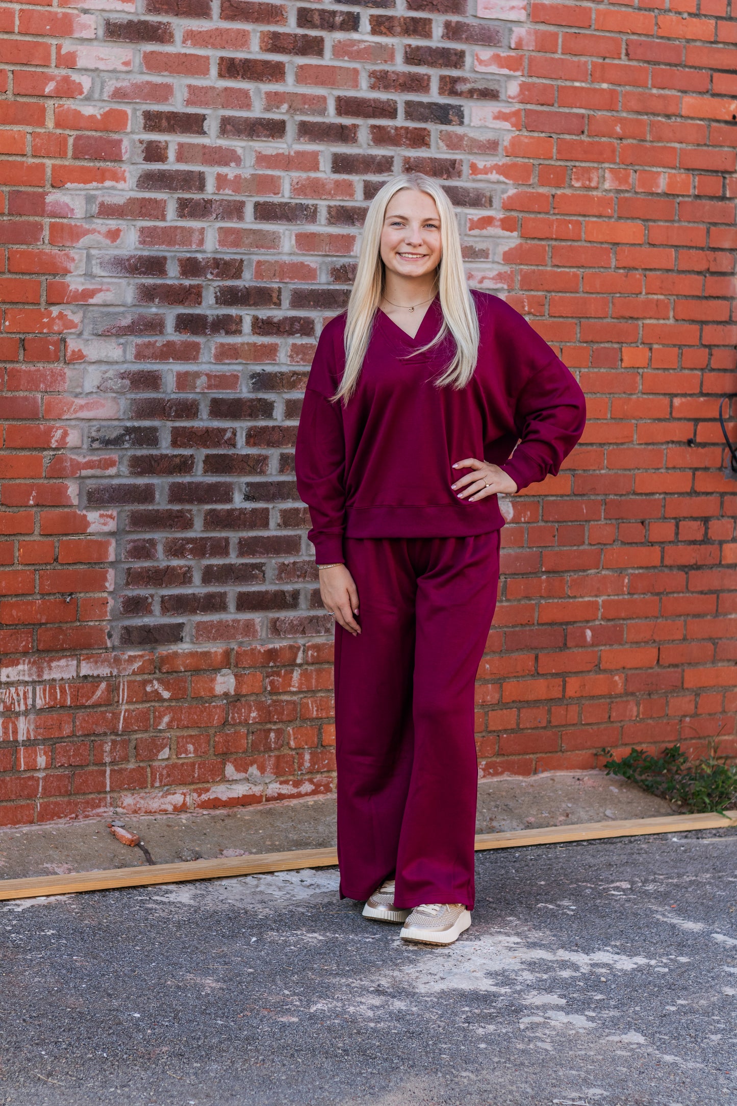 Let's Relax Wide Leg Pants- Merlot