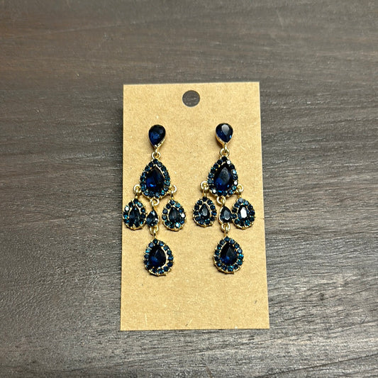 Formal Earrings Navy Blue Gold Base Outlined Dangles