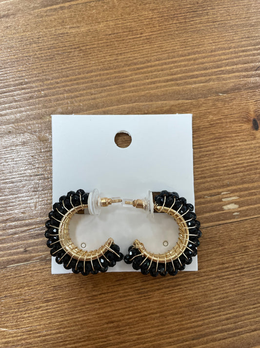 Black Cluster Beaded Hoop Earrings