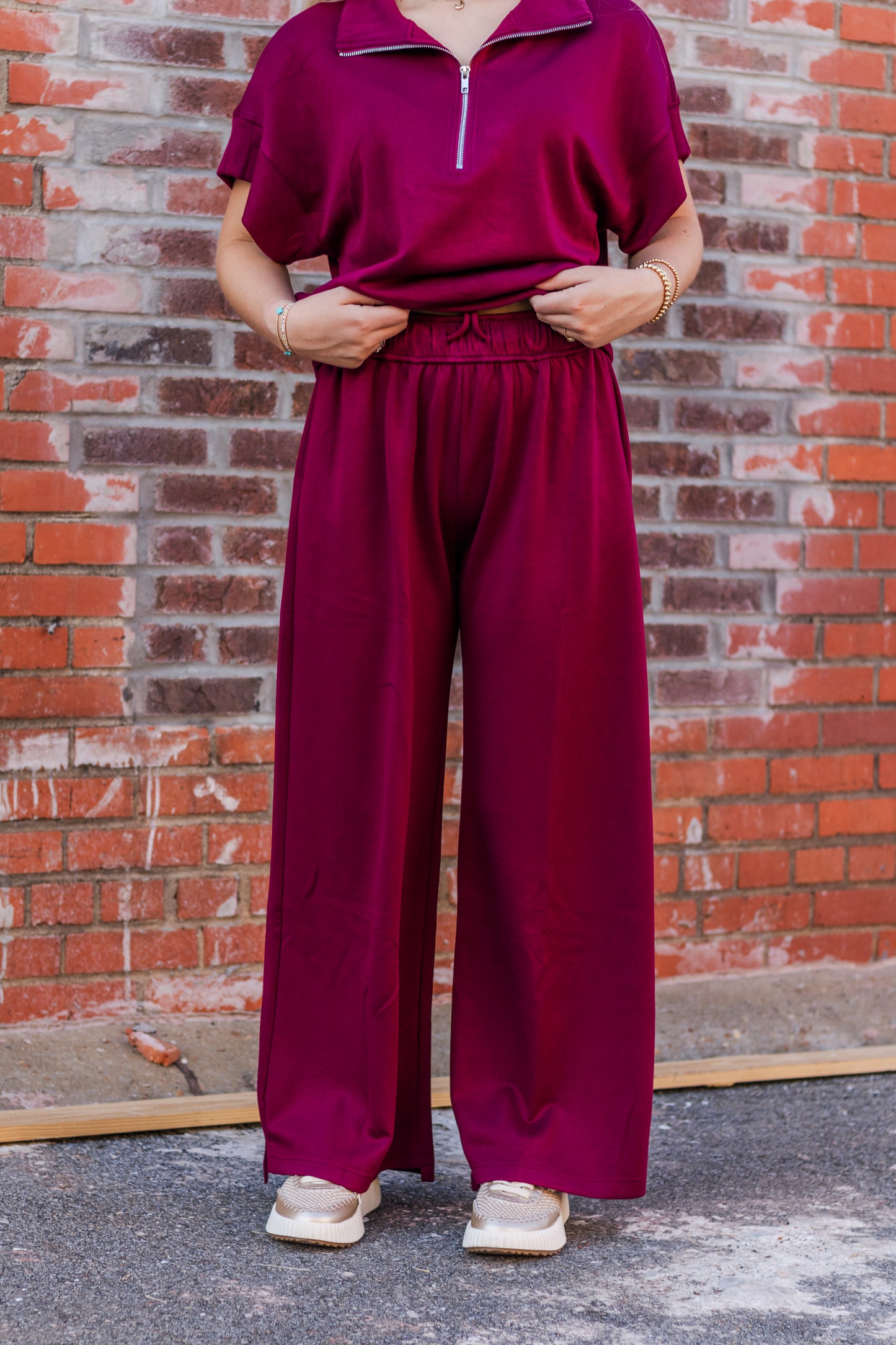 Let's Relax Wide Leg Pants- Merlot