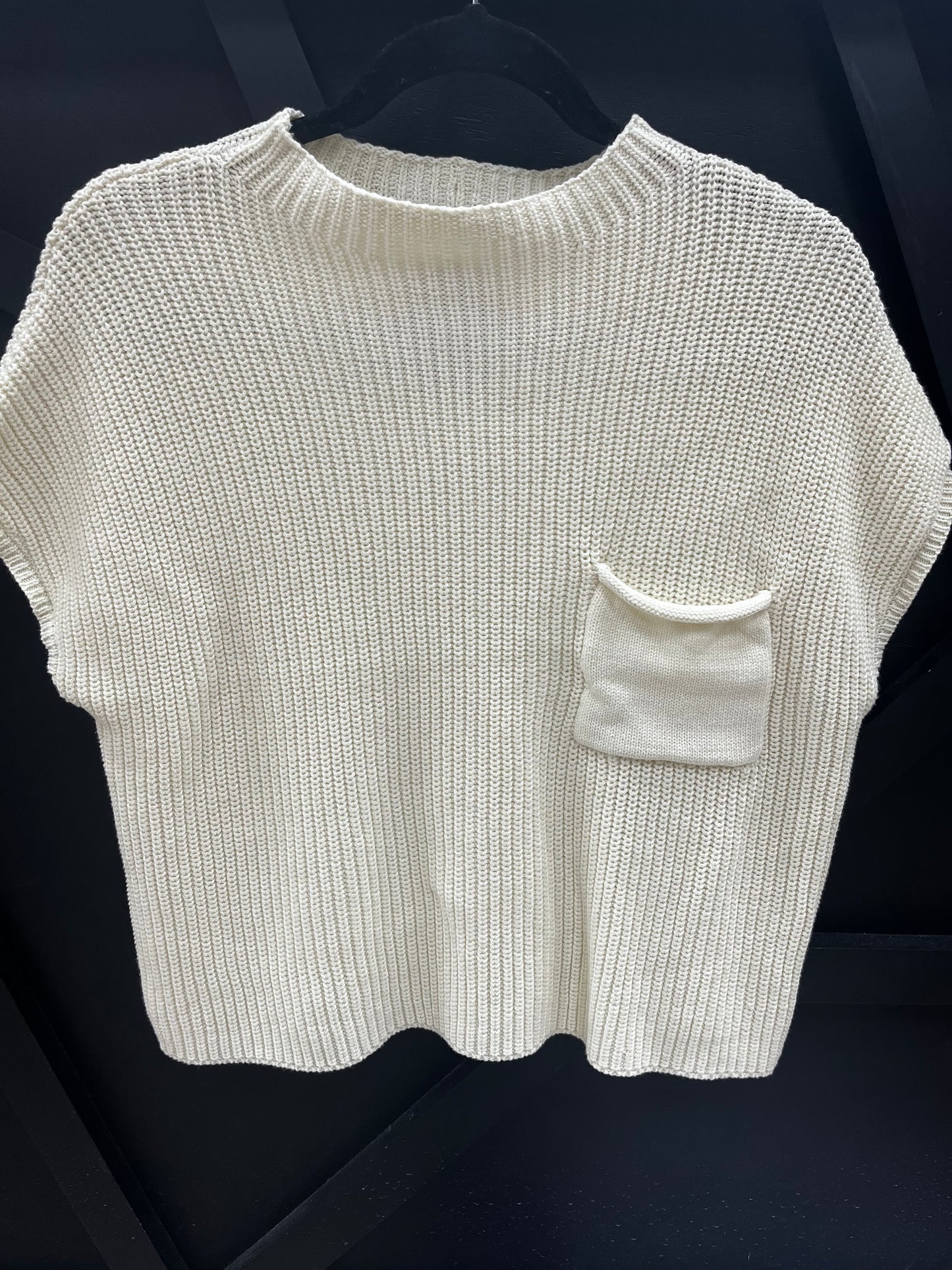 Mock Neck Short Sleeve Pocket Sweater