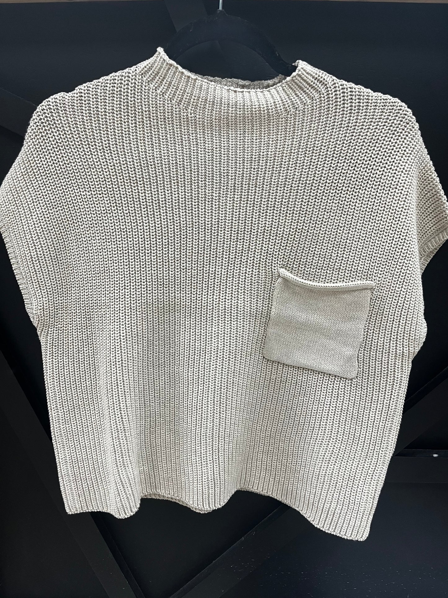 Mock Neck Short Sleeve Pocket Sweater