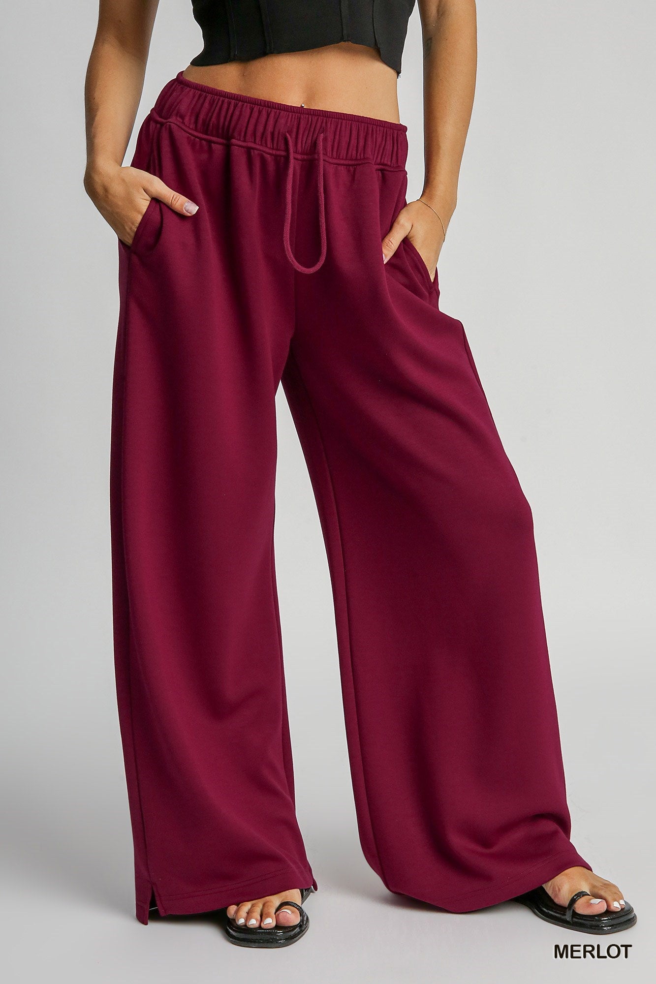 Let's Relax Wide Leg Pants- Merlot