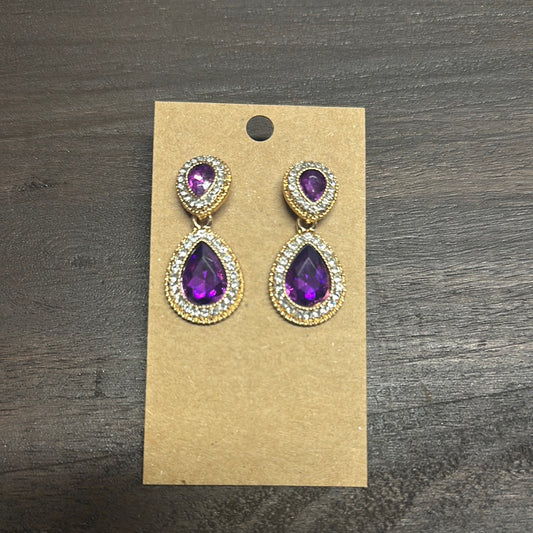 Formal Earrings Purple Gold Base Silver Outline Small