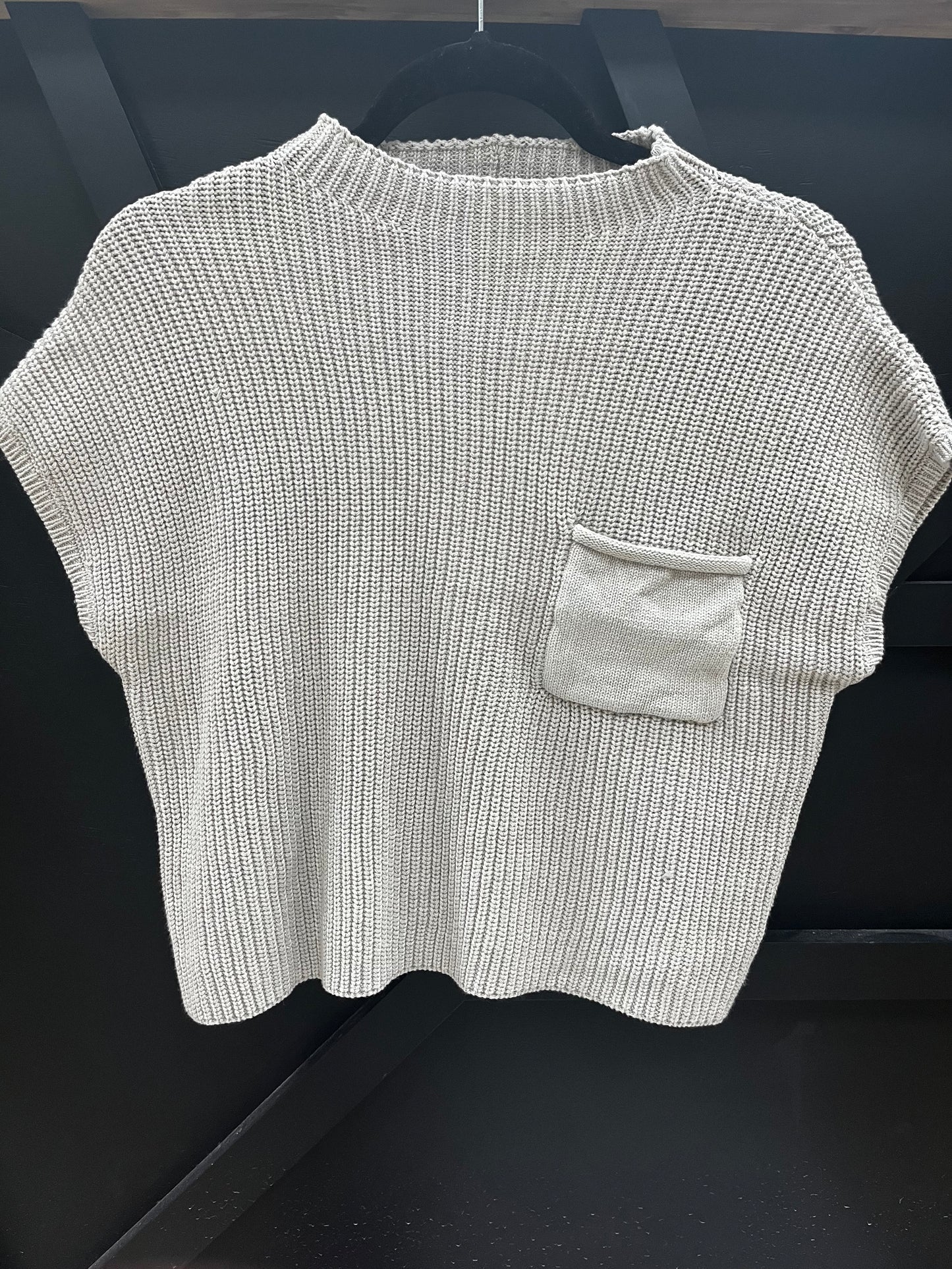 Mock Neck Short Sleeve Pocket Sweater