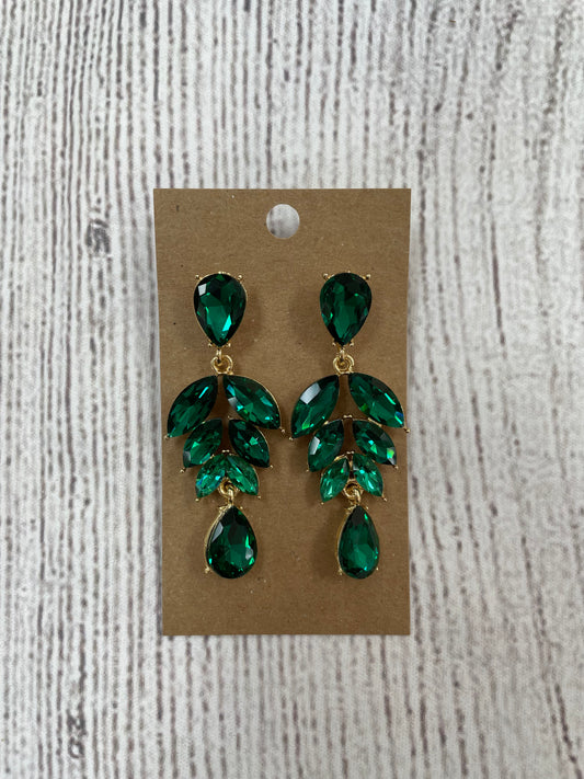 Formal Earrings Emerald Long Leafy Dangle