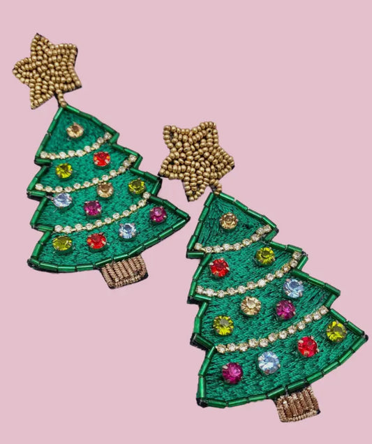 Beaded Christmas Tree Earrings