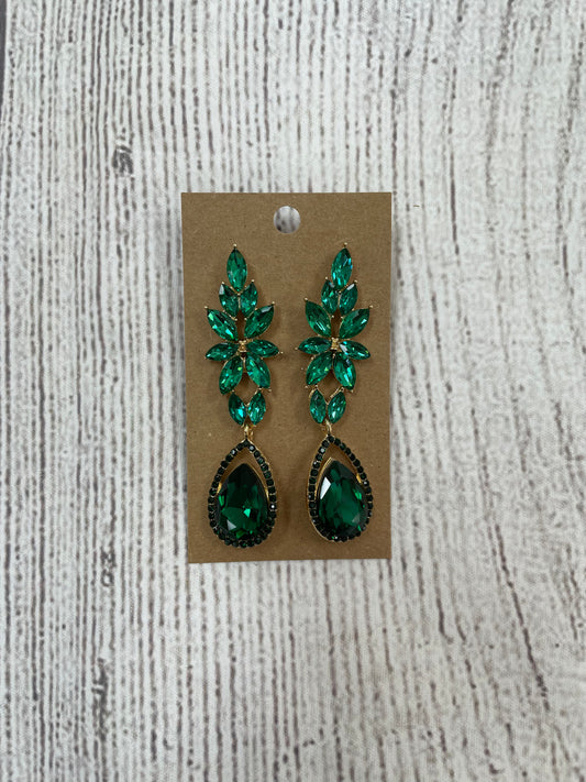 Formal Earrings Emerald Long Petal Teardrop