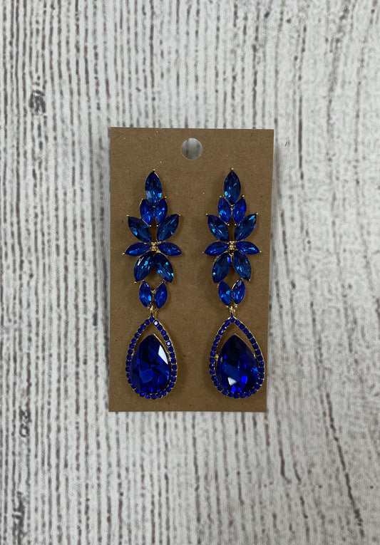 Formal Earrings Blue Long Petal Teardrop