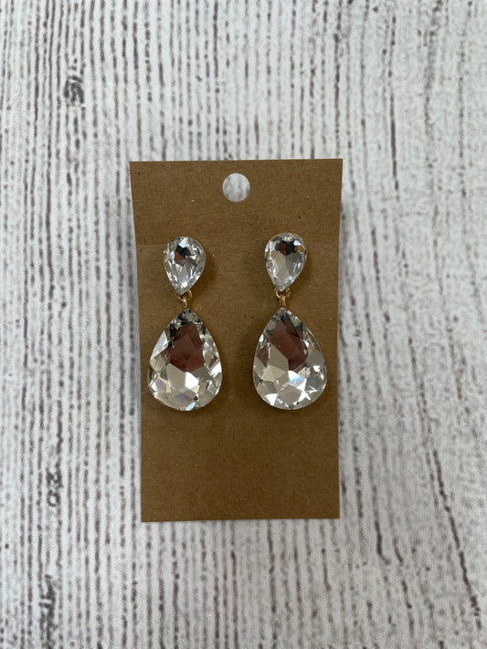 Formal Earrings Gold Clear Small Double Teardrop