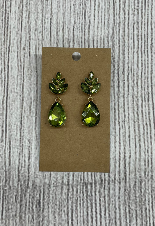 Formal Earrings Green Small Leaf Teardrop