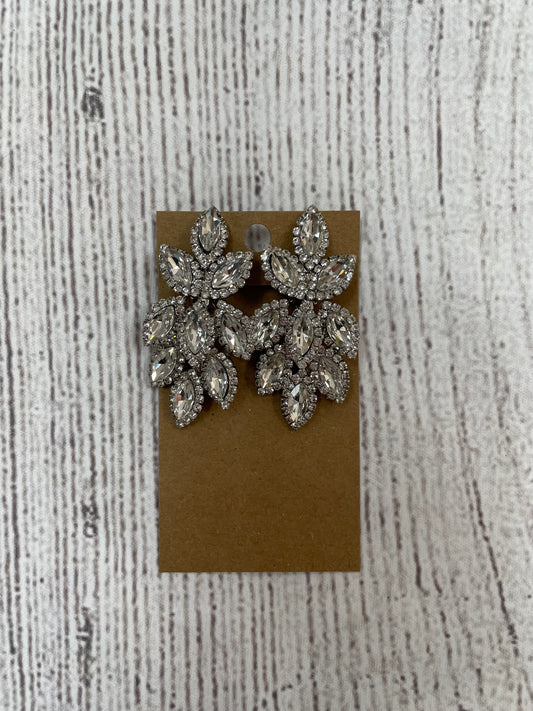 Formal Earrings Clip On Silver Clear Leafy