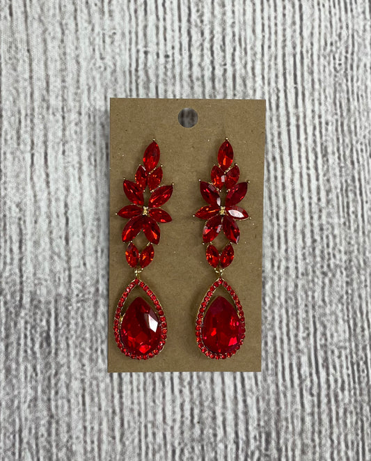 Formal Earrings Red Long Petal Teardrop