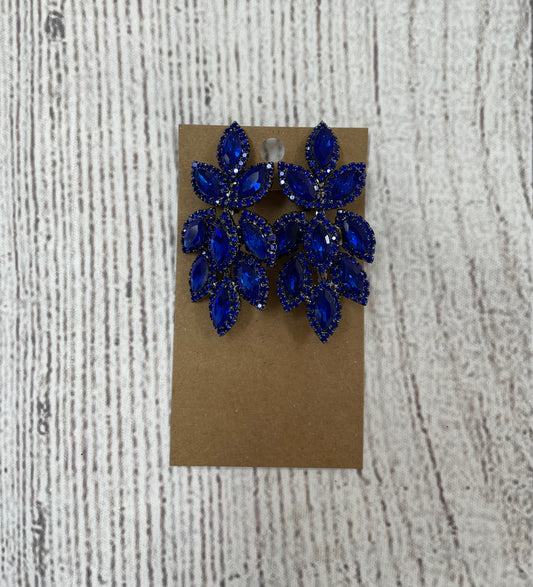 Formal Earrings Clip On Blue Leafy