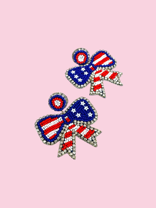 USA Bow Beaded Earrings