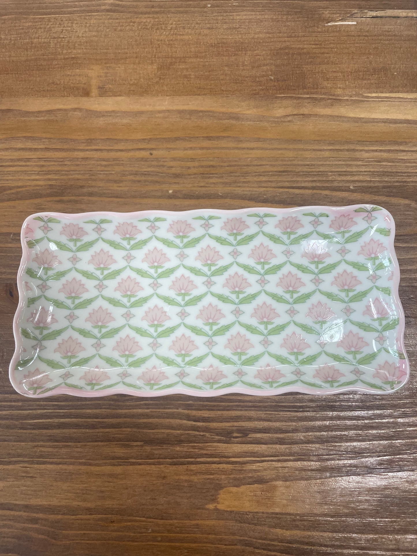 Scalloped Edge Floral Trinket/Jewelry Tray