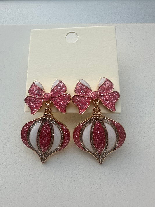 Pink Bow Ornament Earrings