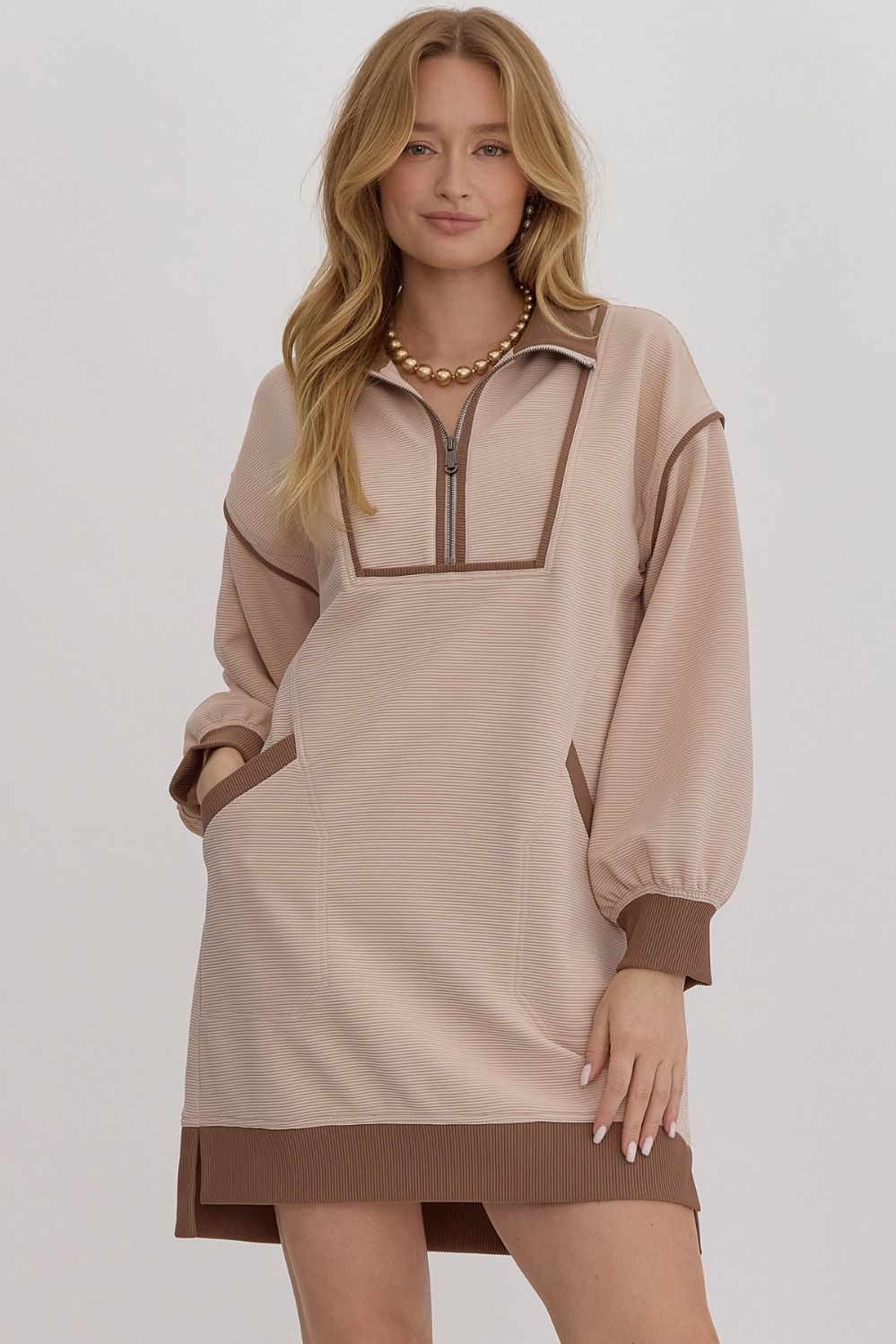 Coffee Run Quarter Zip Dress, Taupe