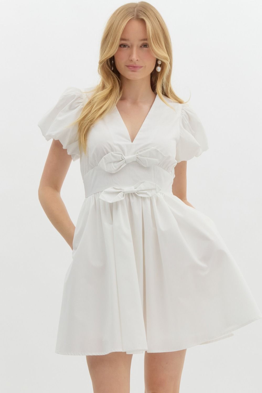 Tie Me in a Bow Mini Dress- White