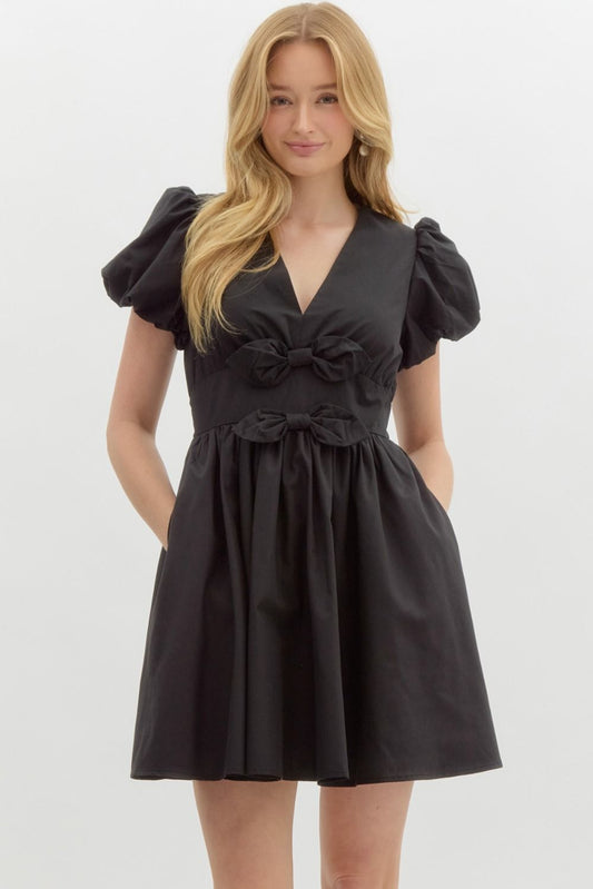 Tie Me in a Bow Mini Dress- Black