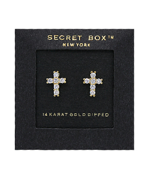 Crystal Cross 14K Dipped Studs