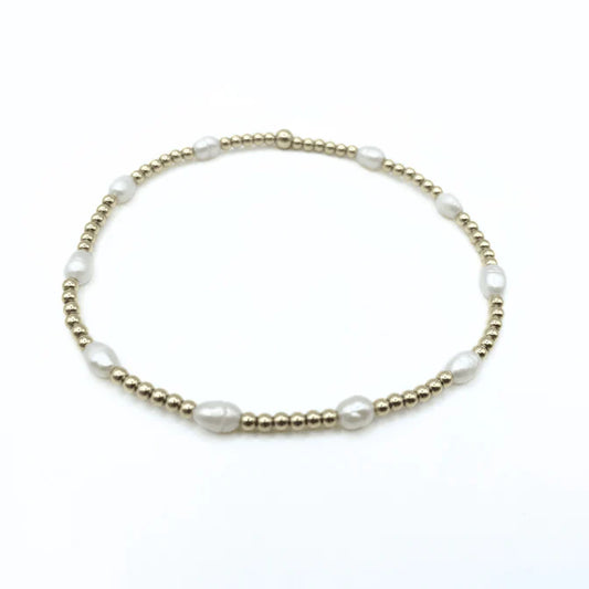 Petite Patterned Rice Pearl Bracelet with 14k Gold Filled Beads