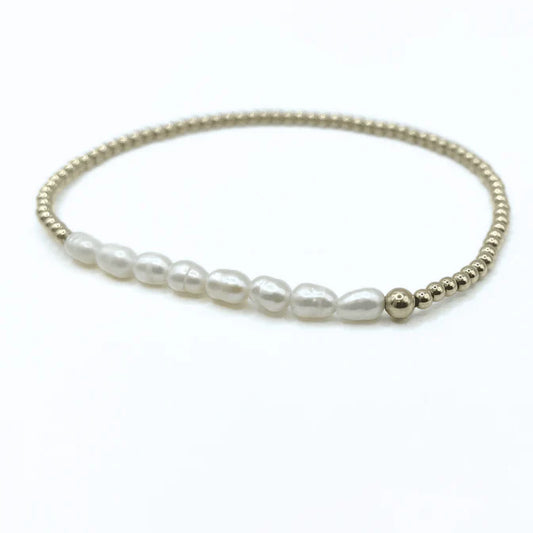 Petite Row Rice Pearl Bracelet with 14k Gold Filled Beads