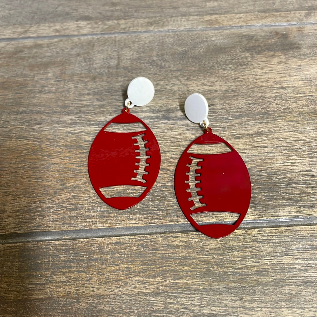 Red Metal Football Earrings