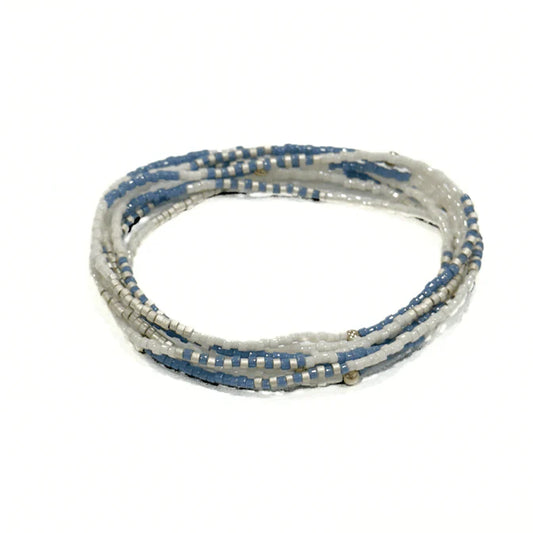 Maui Beaded 7 Stack Bracelets with 14K Gold-Filled Beads- Blue