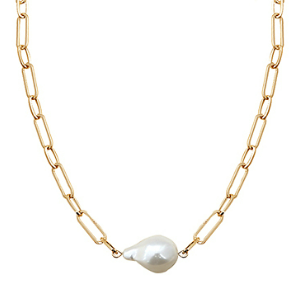 Paperclip and Pearl Gold Necklace