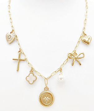 Pearl & Coin Gold Charm Necklace